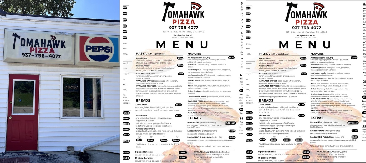 Tomahawk Pizza Menu